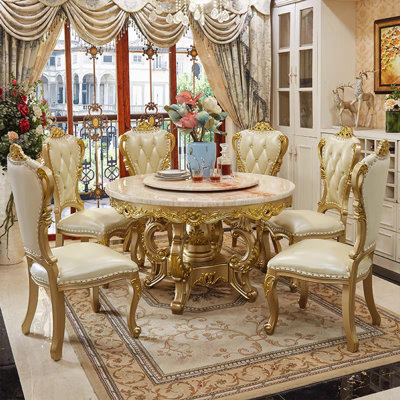 Jihagao Vintage Luxury Round Marble Dining Table Sets | Wayfair
